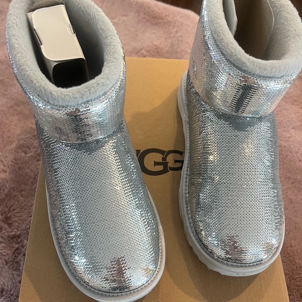 UGG Kids Shimmering Silver Boots